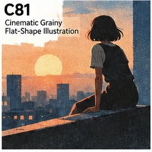 #081 Cinematic Grainy Flat-Shape Illustration
