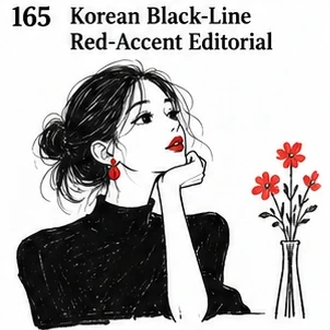#165 Korean Black-Line Red-Accent Editorial